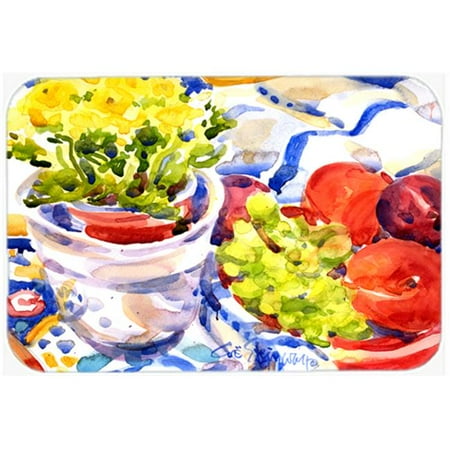 

Carolines Treasures 15 x 12 in. Apples Plums and Grapes with Flowers Glass Cutting Board Large