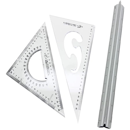 Clear Plexiglass Triangle Ruler Set – 45/90 & 30/60 Degree Metric Triangles With Protractor, For School, Office & Drafting