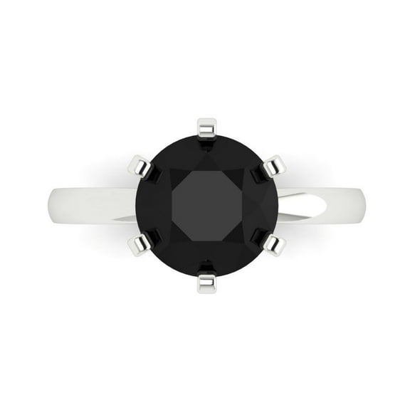 Clara Pucci 14K White Gold 3ct Onyx Solitaire Ring for Women