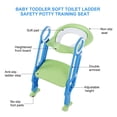 thumbnail image 3 of Silla de baño suave para bebés y niños pequeños, con escalera, asiento de seguridad ajustable para entrenamiento (azul y verde), 3 of 14