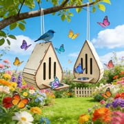 2 Pcs Butterfly Habitat with Feeders, Wooden Ladybird Butterfly Garden Kit, Diy Painted Wood Hanging Butterfly House Kit, Great Outdoor Garden Gift & Decor