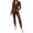 Brown, variant on Lyrehush Womens Casual Matching Sets Fitted Leggings Ribbed Knit Stretchy V Neck Tunics Activewear 2 Piece Lounge Set