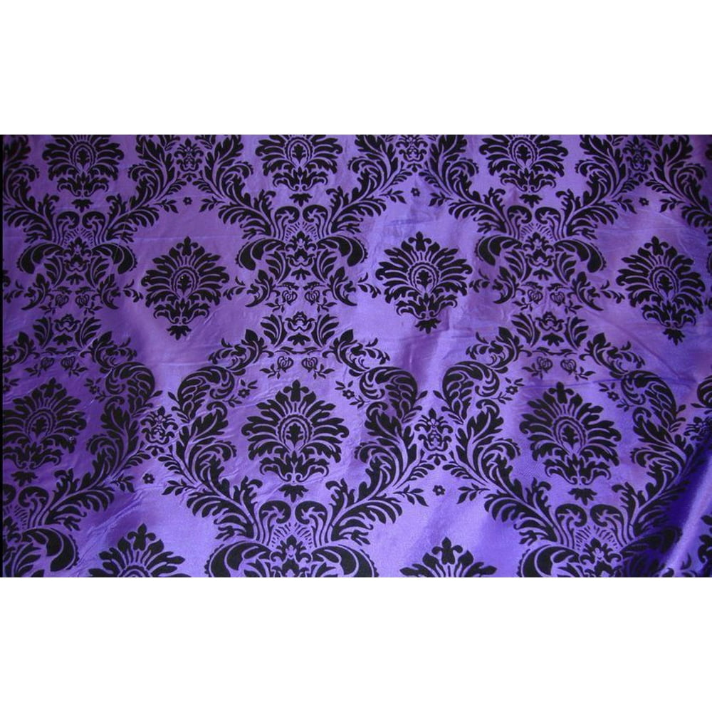 5 Yards Purple Black Flocking Damask 15ft Taffeta Velvet Fabric 58