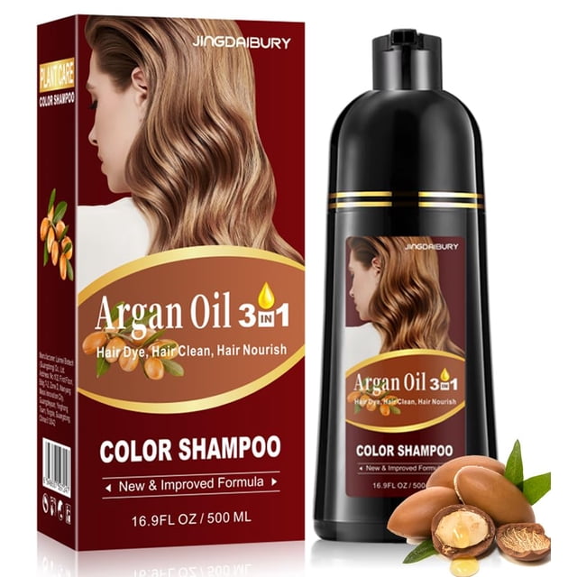 Light Brown Hair Dye Shampoo, 3 in 1 Argan Oil Hair Color Shampoo for Women Men, Long-Lasting & Natural-Looking Color, Easy to Use, Champu Para Canas, Para el Cabello, 500 Ml