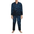 thumbnail image 3 of Naloa Blue Glitter Retro Men’s Pajamas Set - Long Sleeve Button Down Sleep Shirt and Pajama Bottoms Sleepwear Set-Small, 3 of 7