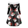 thumbnail image 3 of Vestidos de Navidad Para Mujer, Informal, Estampado Navideño, Manga Larga, Hombros Descubiertos, Vestido A La Rodilla, Minivestido de Fiesta Odeerbi ODB202890, 3 of 5