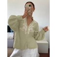 thumbnail image 2 of Women'S Embroidered Linen Shirts Button Up Sleeve V Neck Boho Blouse Light Green XL, 2 of 8