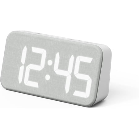 Cosy Fabric LED Desk Clock, Digital Alarm Clock with USB Charging Port, 12/24H Mode, Temperature Display, Alarm & Snooze, Cozy Atmosphere, Non-Slip Silicone pad for Stability (Light Grey)