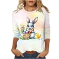 thumbnail image 2 of Ounisa Womens 3/4 Sleeve T Shirt Crew Neck Easter Bunny Printed Pullover Loose Fit Casual Spring Simple Tops S-3XL, 2 of 7