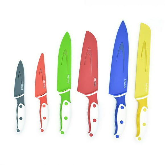 Starfrit - Set of 6 Kitchen Knives with Protector Sheath, Stainless Carbon Steel Blade