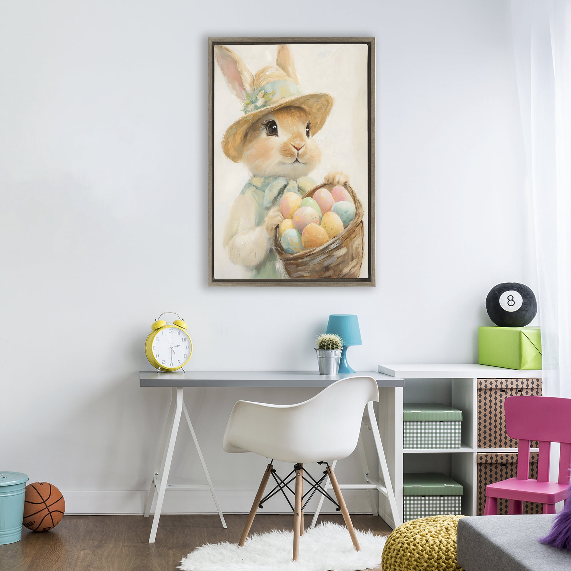Stupell Industries Easter Egg Basket Rabbit Brown Framed Floater Canvas Wall Art, design by The Prints Vibe