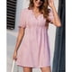 thumbnail image 2 of Vestido Orillo Hiloso Cuello En V Puño De Color Puro Correa Con Cordón Vestido Elegante De Una Pieza Para Dama Púrpura XL, 2 of 7