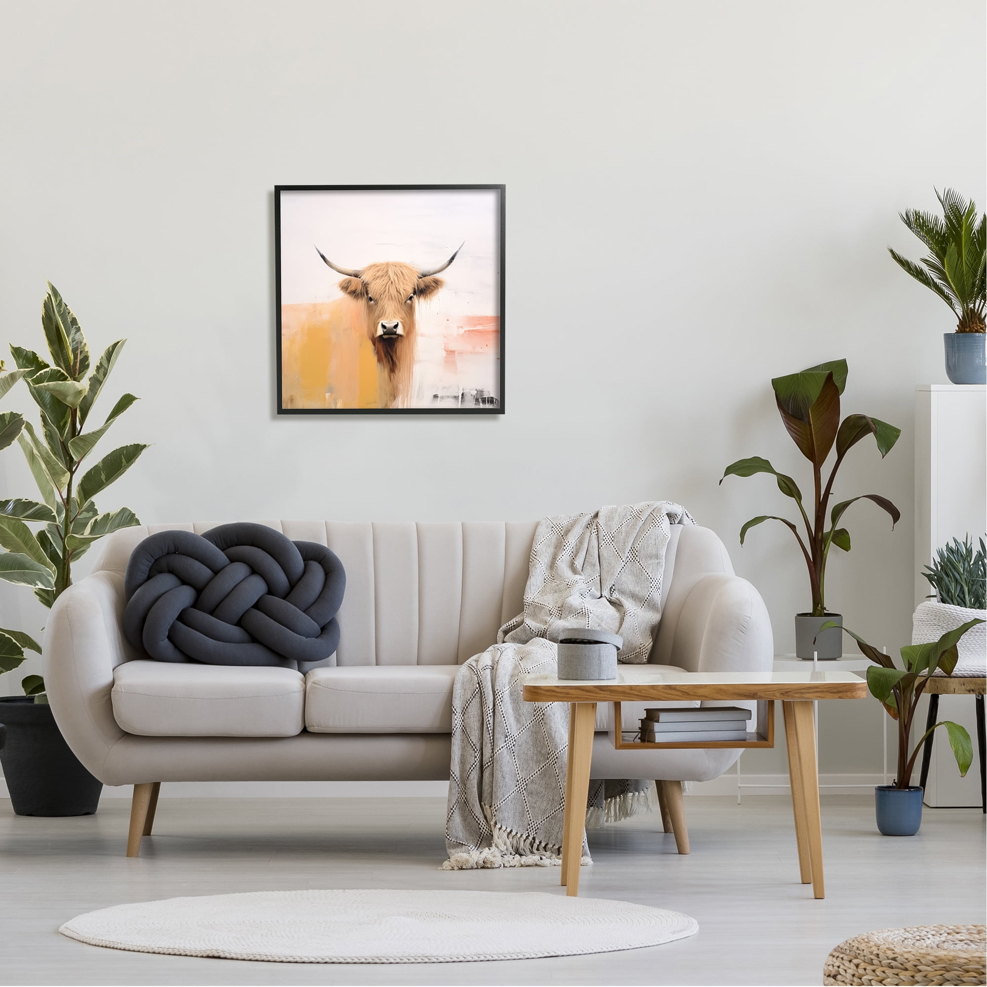 Stupell Industries Modern Highland Cow Animals & Insects Painting Black Framed Art Print Wall Art, 24 x 24