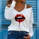 thumbnail image 2 of Blusa de empalme de manga larga con estampado casual para mujer Tops de camiseta sin tirantes Fridja hj1654, 2 of 6