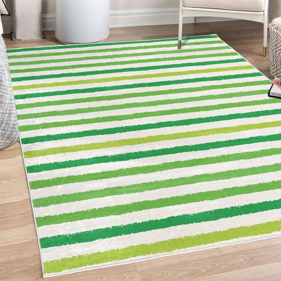Striped Decorative Rug, Geometric Colorful Tone Brush Style Lines Grunge Retro Digital Print, Quality Carpet for Bedroom Dorm and Living Room, 6 Sizes, Fern Green, by Ambesonne