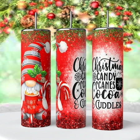 

Christmas Gnome Candy Canes Cocoa on 20 oz Tumbler insulated coffee cup