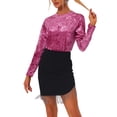 thumbnail image 1 of INSPIRE CHIC T-Shirts en Velours pour Femmes Col Rond Manches Longues Décontracté TP Fuchsia, 1 of 6