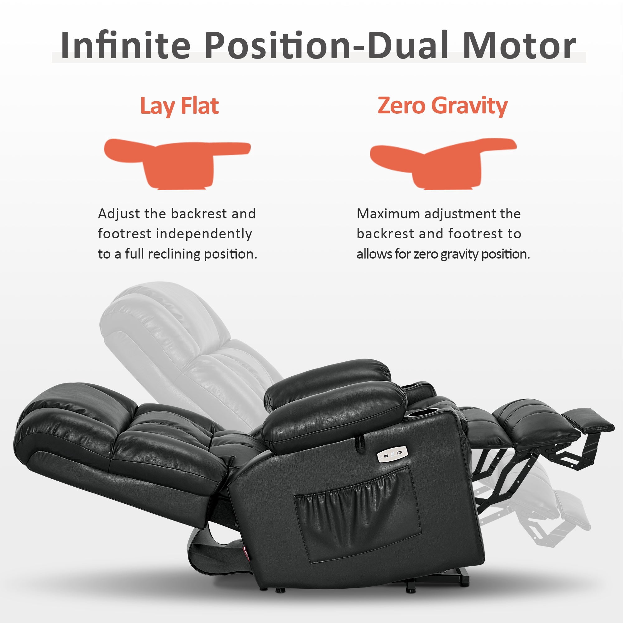 MCombo Dual Motor Power Lift Chair for Elderly, Sleep Lift Recliner, Faux Leather, Black