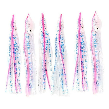 6pcs Durable TPE UV Artificial Swim 12cm 4g Fishing Tackle long tail Saltwater Octopus Bait Squid Skirt Lure