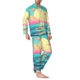 thumbnail image 2 of Daiia Retro Palm Beach Sunset for Men's Long-Sleeved Pajama Set – Soft & Comfortable Sleepwear Button-Up Pajamas Cozy Lounge Wear-XX-Large, 2 of 7
