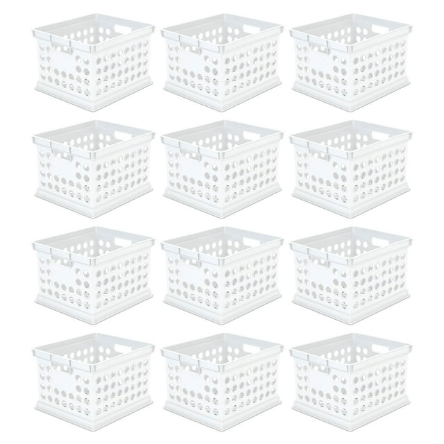 Sterilite Stackable Plastic Storage Crate Bin Organizer Box, White, 12-Pack