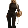 thumbnail image 2 of Conjunto de Dos Piezas para Mujer, Estilo Casual, Ideal para Estar en Casa. Incluye Top de Larga Ligeramente Corto y Pantalón de Pierna . Marrón - S, 2 of 9