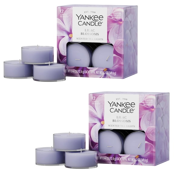 Yankee Candle Scented Tea Light Candles, Lilac Blossoms, 0.44 OZ, 12 Count, Pack of 2 (24 Candles Total)