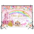 thumbnail image 2 of Princess Happy Birthday Backdrop Pink Royal Castle Carriage Floral Birthday Backdrop Princess Theme Girl Birthday Party Decorations Banner Photo Studio Props (7x5ft), 2 of 7