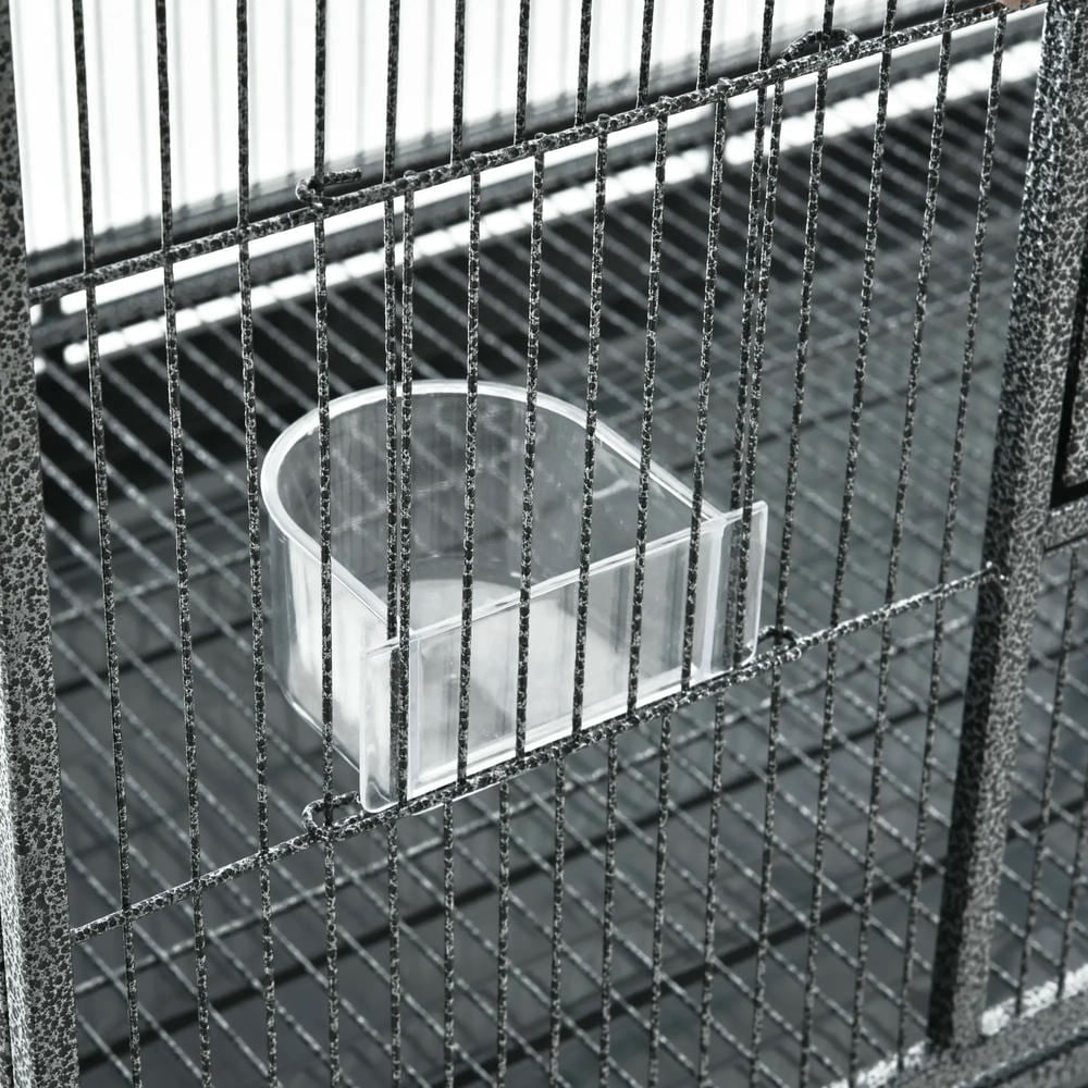 Spaco Rolling 65"L Bird Cage w/ Storage Shelf Wood Perch Food Container, Bird Cage with Large Front Doors, Black