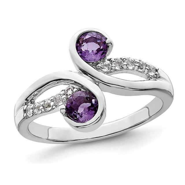 7/10 Carat (CTW) AMETHYST & WHITE TOPAZ Bague en argent sterling