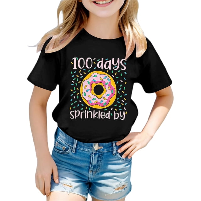SgJHXb T-Shirt Graphique à Manches Courtes pour Filles pour la Rentrée Scolaire Imprimé Mignon Col Rond Haut Décontracté Confortable Mélange T-Shirt Filles Tailles 6-7 Ans