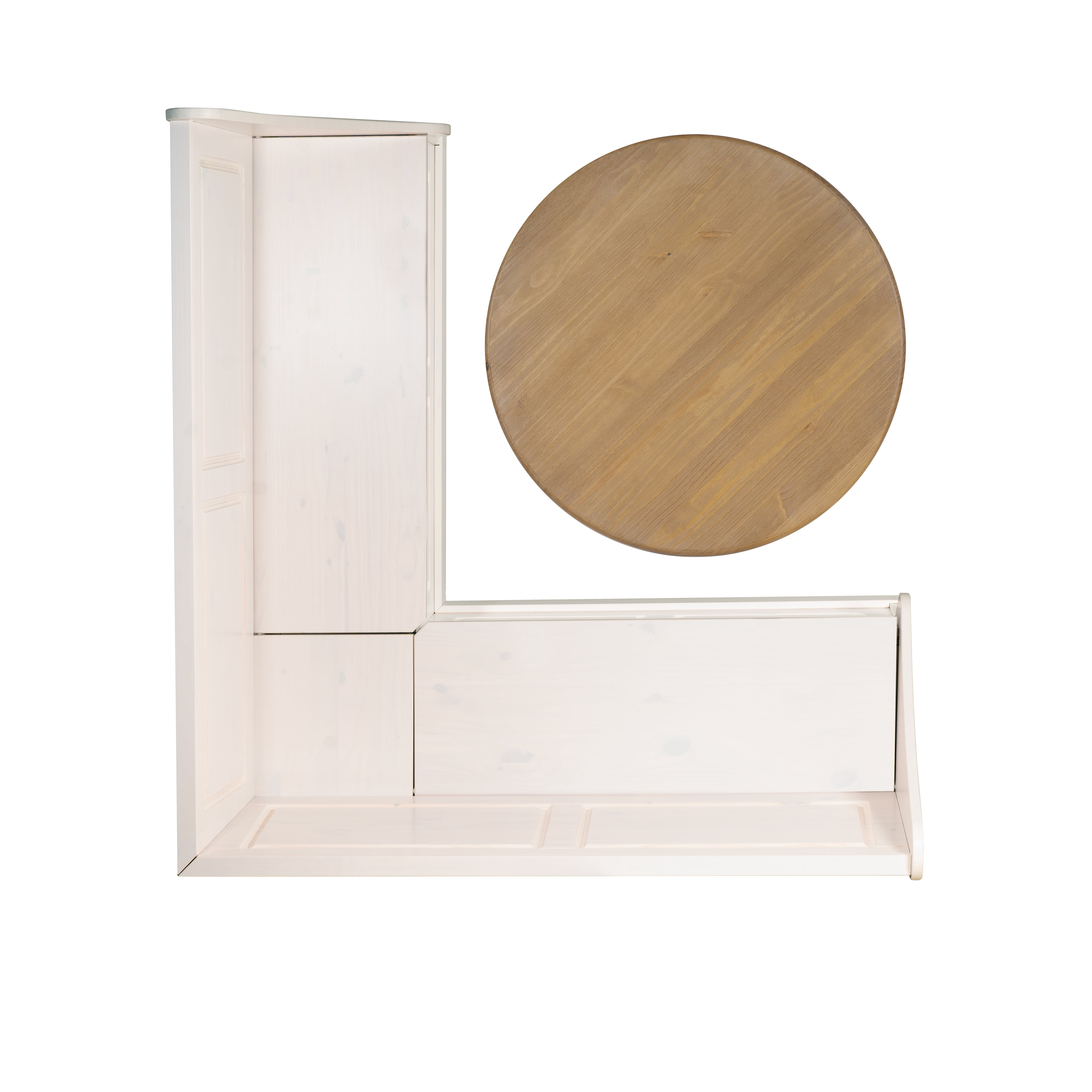 Linon Tobin 2-Piece Farmhouse Corner Dining Nook with Table and Storage, Seats 4-5, White