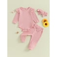 thumbnail image 2 of Bagilaanoe 3pcs Newborn Baby Girl Pants Set Long Sleeve Romper Tops + Leggings + Headband 3M 6M 9M 12M 18M Infant Casual Clothes, 2 of 8