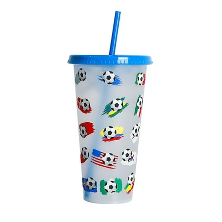 

KmaiSchai Metal Coffee Cup Creative Water Cup Football Cup Pp Straw Cup Football Transparent Straw Cup 710Ml Cold Change Temperature Sensitive Cup And Mugs Square For Women Drinking Set Up 60S Drink