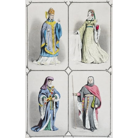 English Costumes Between 1392 And 1413 Bishop CountessEarl And Judge From The National And Domestic History Of England By William Aubrey Published London Circa 1890 Canvas Art - Ken Welsh  Design Pics