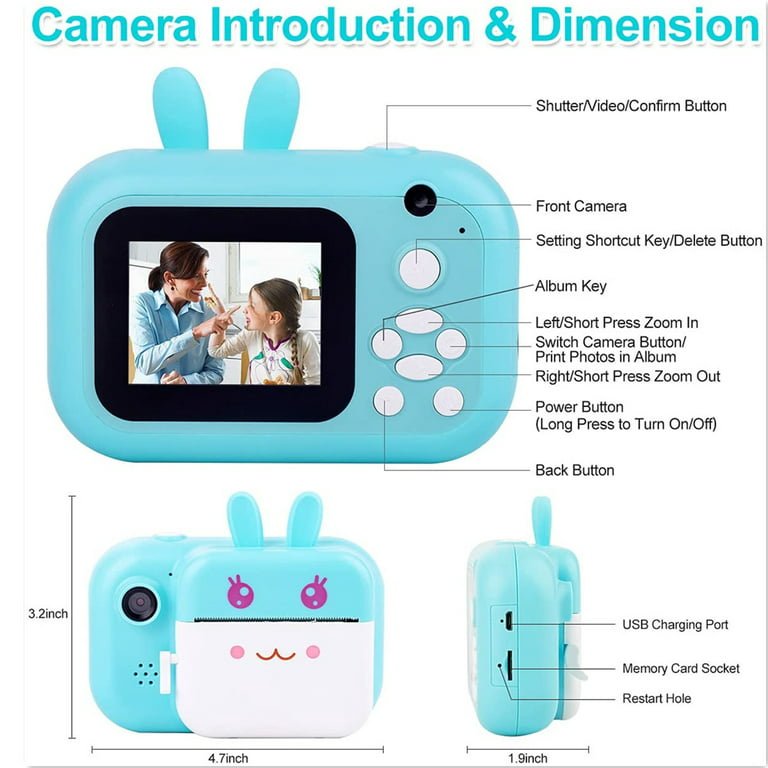 Instant Print Camera for Kids, Upgrade Selfie Kids Camera, Digital Zero Ink  Video Camera with 3 Rolls Print Paper Camera, 1000 mAh, Dual Lens,1080P HD  