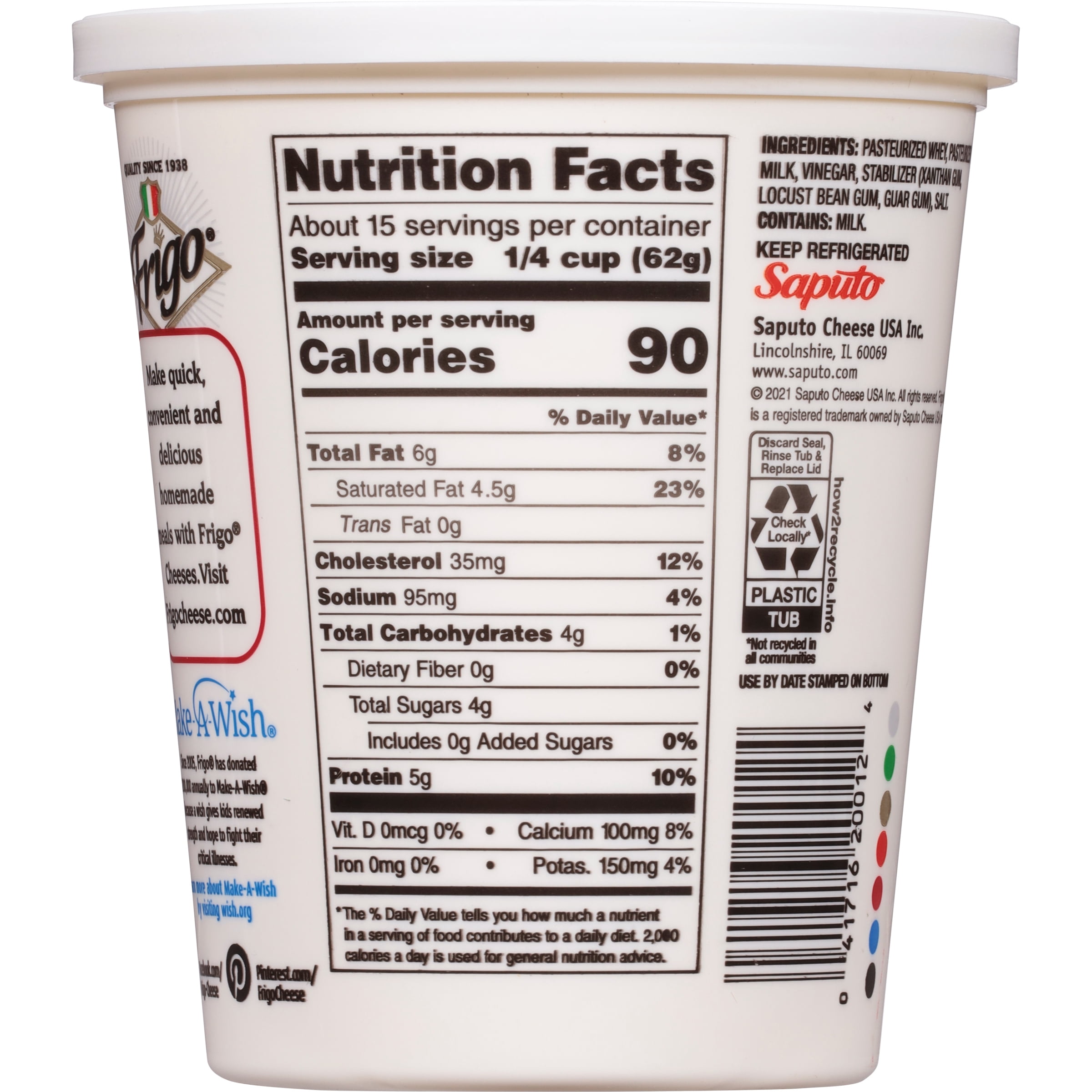 Frigo Whole Milk Ricotta Cheese, 32 oz Tub (Refrigerated)