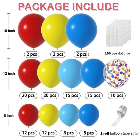 Balloon Arch Garland Kit with Matte Yellow Red Blue Confetti Light Blue Balloons for Theme Birthday Party Theme Party Baby Shower Party Decorations