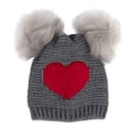 thumbnail image 3 of Baby Essentials Stretch Crochet Knit Beanie Hat with Pom Poms and Matching Pair of Mittens for Newborn, Infant & Toddler Girls 0 – 12 Months in Gray and Red Heart Print, 3 of 6