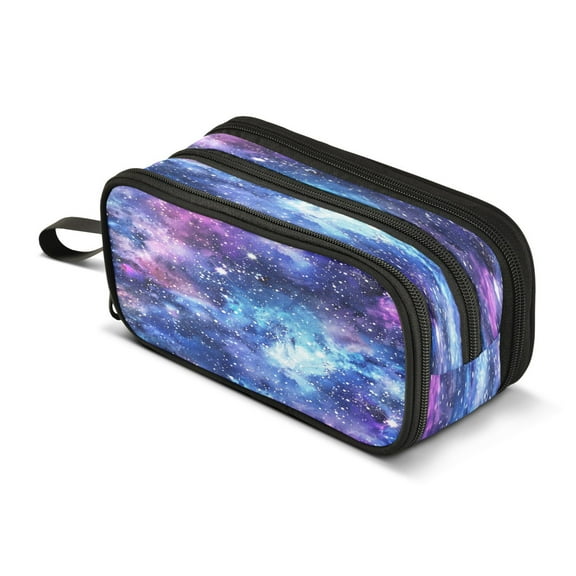 ALAZA Brightly Glittering Shiny Galaxy Pencil Case Bag 3 Compartment Pen Pouch Large Storage Holder Box Organizer