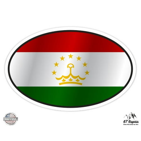Tajikistan Flag Oval - 3" Vinyl Sticker - For Car Laptop I-Pad Phone Helmet Hard Hat - Waterproof Decal
