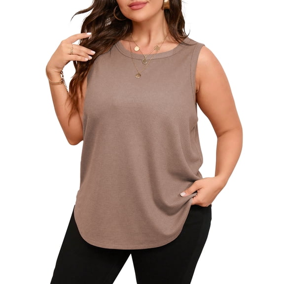 SWQZVT Womens Tops Summer Plus Size Tank Tops Casual Waffle Crewneck Sleeveless T Shirts Oversize Loose Tunic Tops
