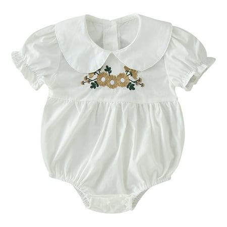 

ZMHEGW Girls Short Sleeve Floral Embroidery Ruffles Romper Bodysuits Jumpsuit Bodysuit