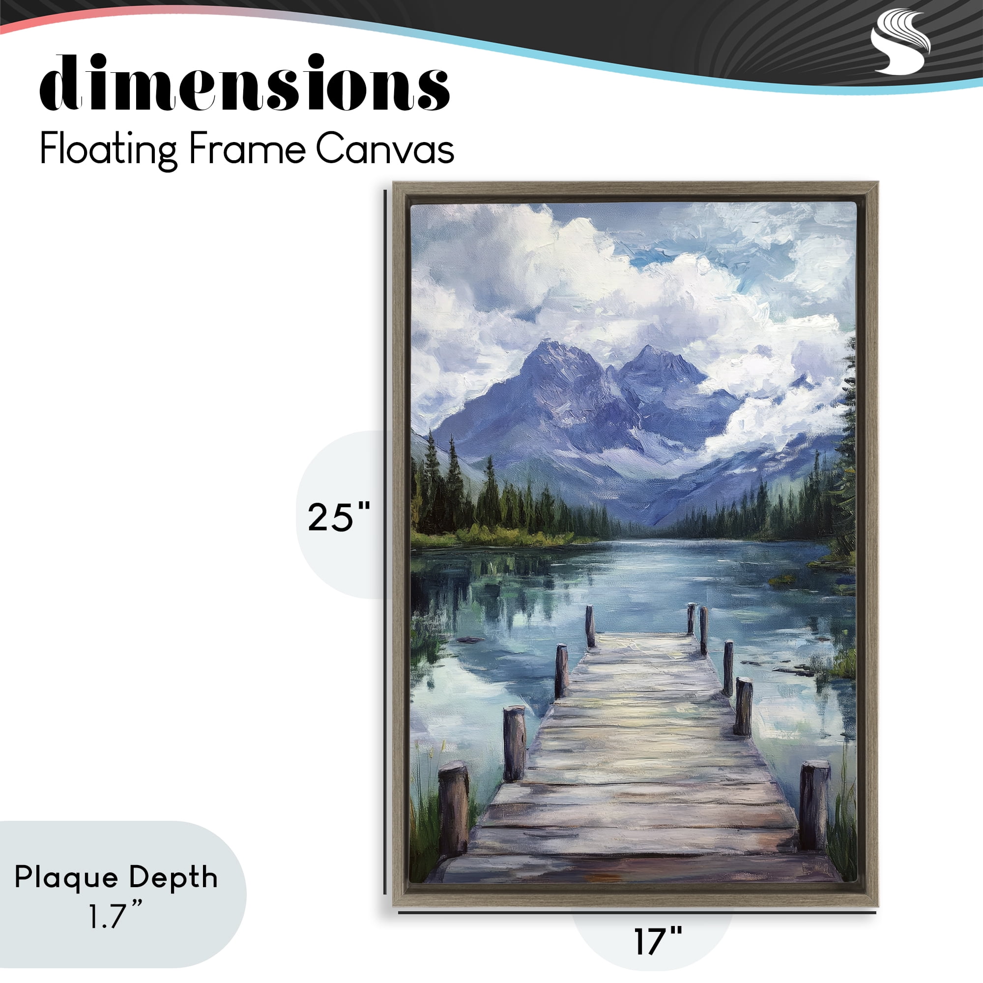 Stupell Industries Weathered Dock on Mountain Lake Brown Framed Floater Canvas Wall Art, design by Petal Prints Design