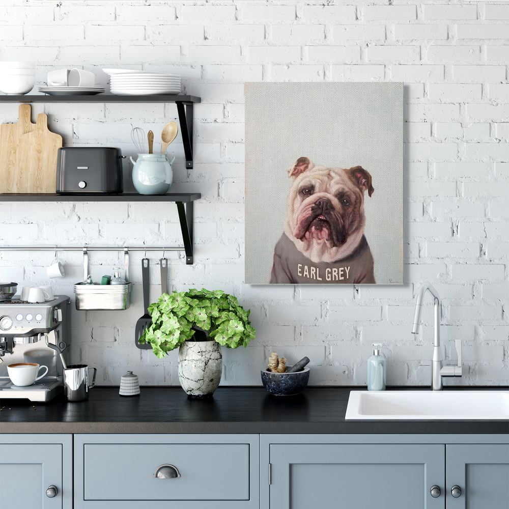 Stupell Industries English Bulldog in Earl Grey Tea Shirt Dog Pun Designed by Lucia Heffernan