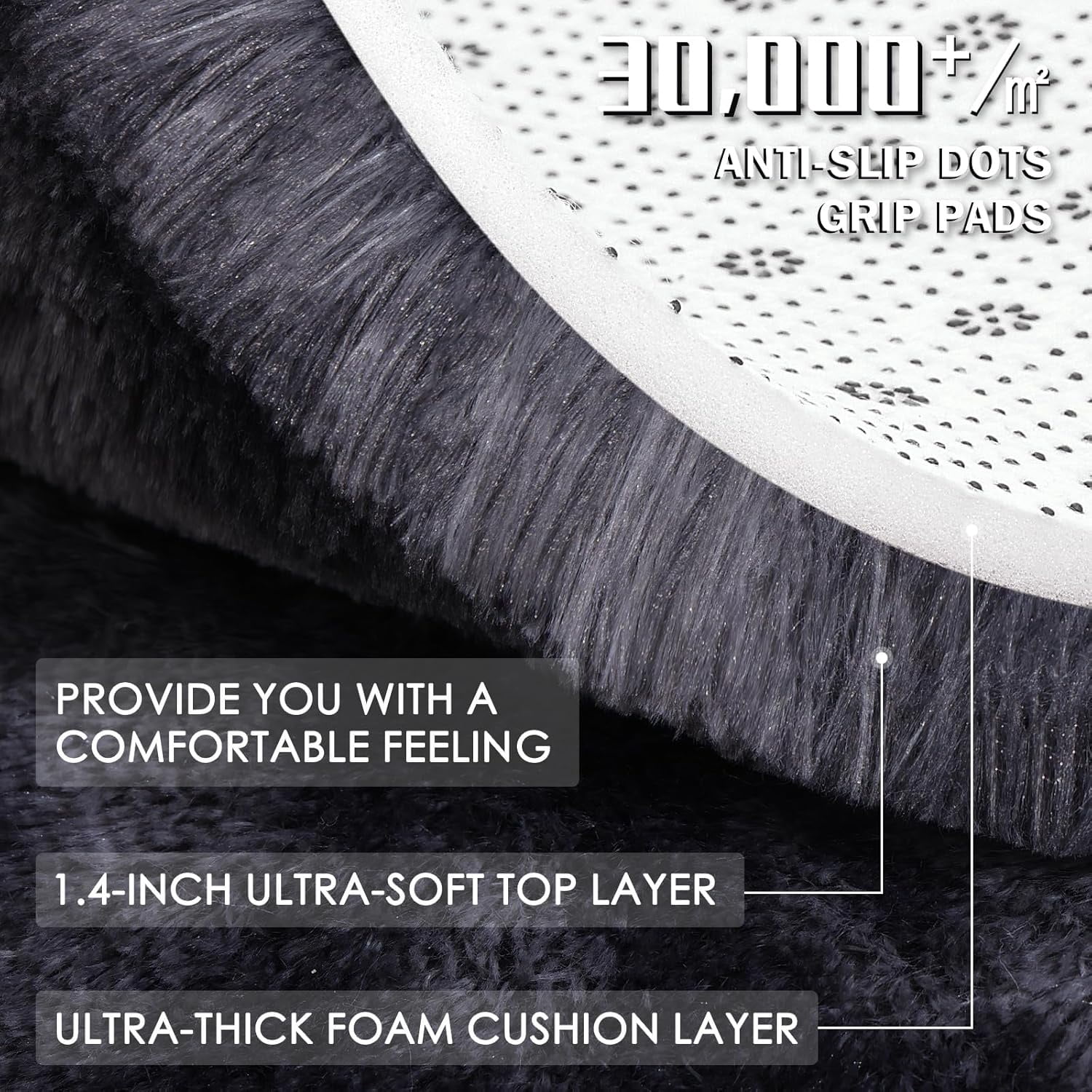 Buganda Soft Shag Area Rug, Washable Non-Slip Rug for Living Room Bedroom, Modern Decor Carpet, 9'X12', Dark Grey