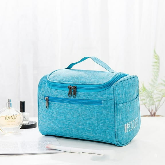 Simple Outdoor Square Bag Zipper Portable Cosmetic Bag Hanging Wash Pouch Storage Toiletry Bag Oxford BLUE