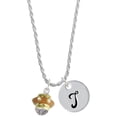 thumbnail image 1 of Delight Jewelry Goldtone Tan Center with Clear Crystals Spinner Silvertone Script Initial Disc - T - Charm Necklace, 20"+3", 1 of 4