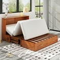 thumbnail image 6 of ZAFLY Murphy Cube Cabinet Bed with USB Charging Station, Murphy Bed Cabinet with Large Drawer & Folding Mattress, Queen Size Bed Frame for Guest Room/Living Room/Bedroom - Cherry, 6 of 8