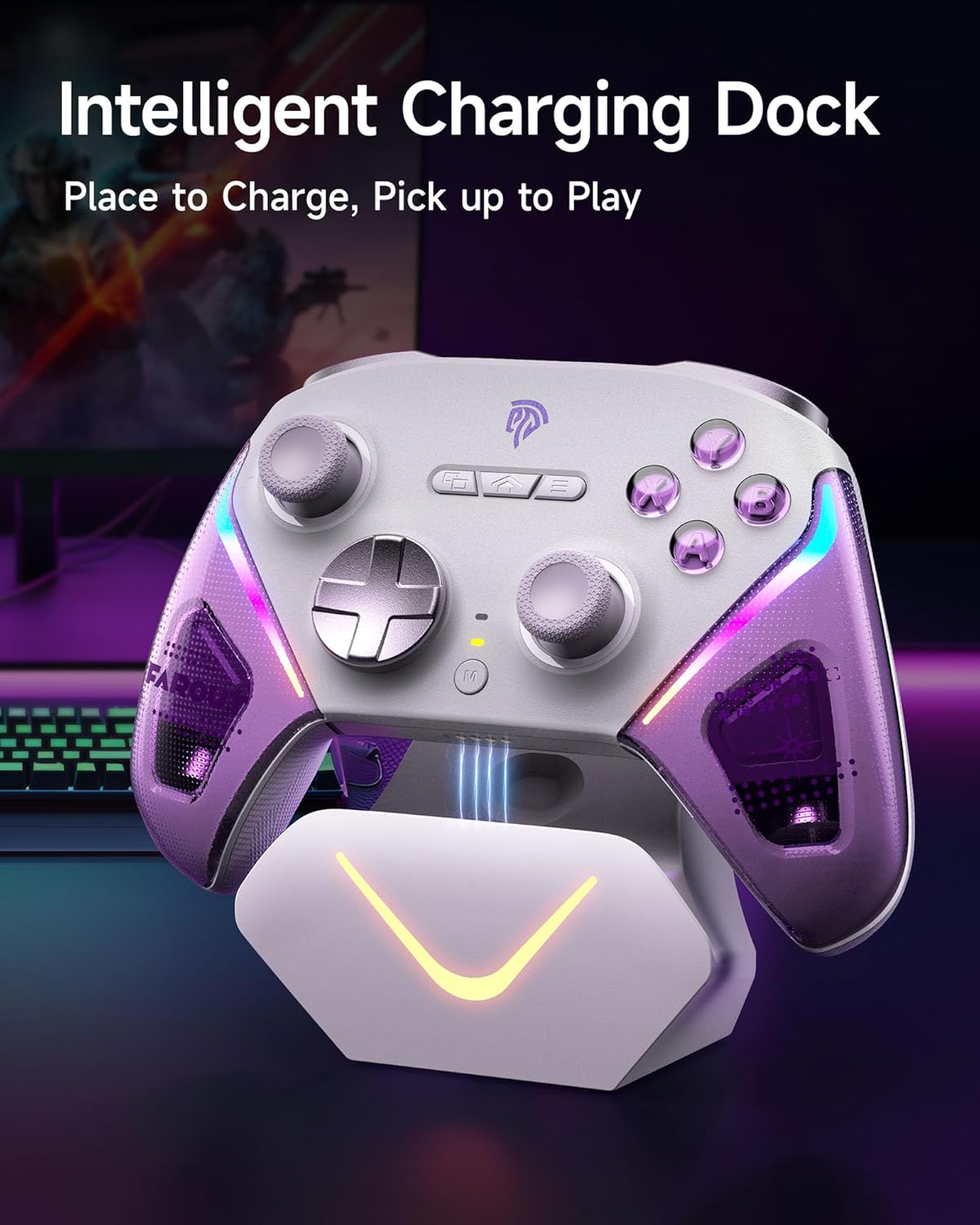 EasySMX D10 Wireless Bluetooth Controller, Pro PC Gamepad with TMR Joystick, Dual-Mode Triggers, Mechanical Buttons and RGB Lighting, Compatible with PC/Switch/Android/iOS